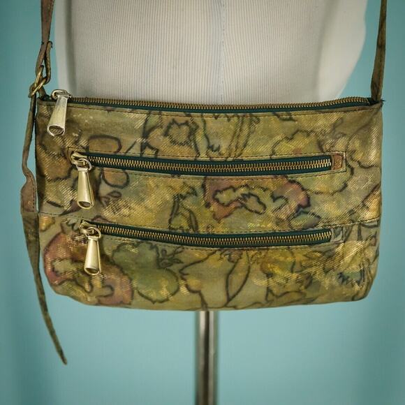 Hobo Metallic Leather Print Mara Zip Crossbody Shoulder Strap Bag Handbag Purse - Picture 2 of 8